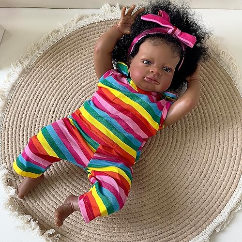 Miniatura 9 de cosheng Reborn - Muñecas negras de 20 pulgadas, muñeca de bebé recién nacida realista de silicona para niños pequeños afroamericanos con ropa y