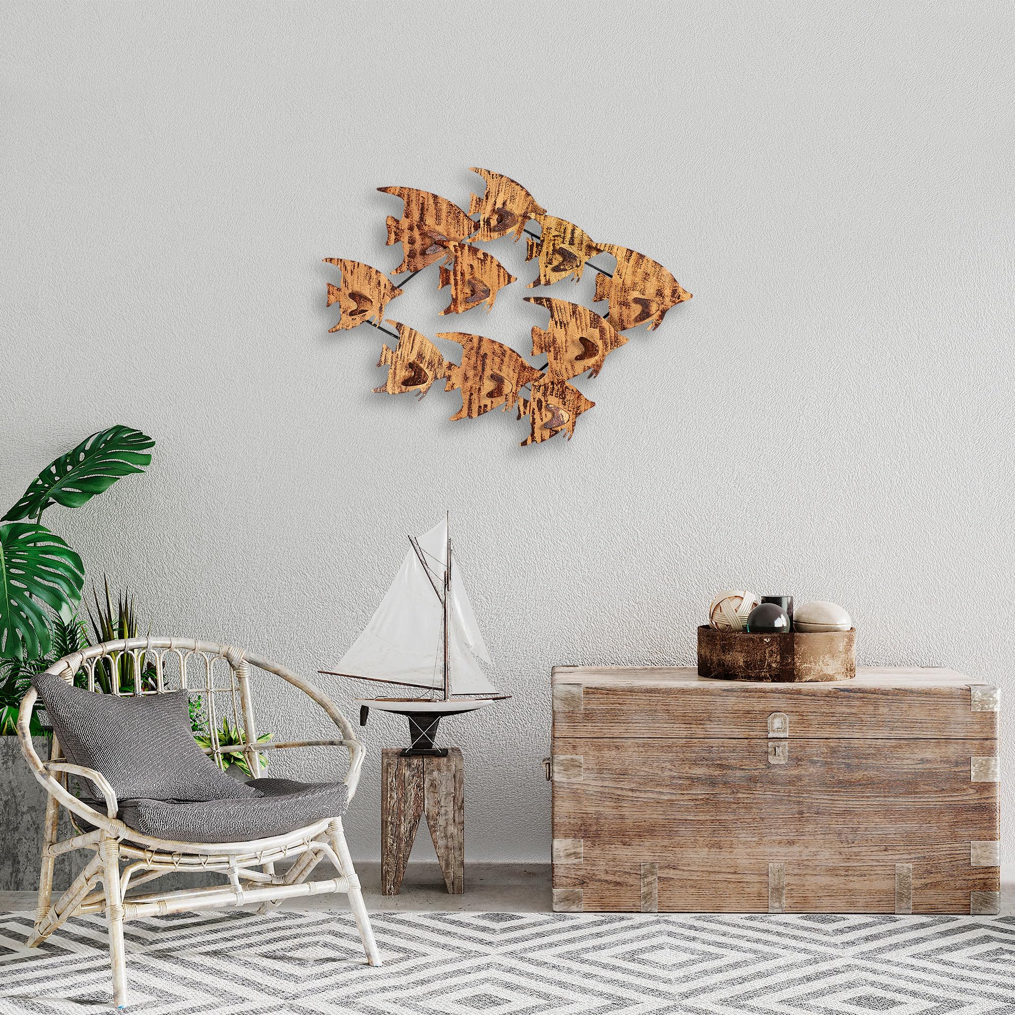 Art mural en métal peint à la main unique relief chic 58x83cm