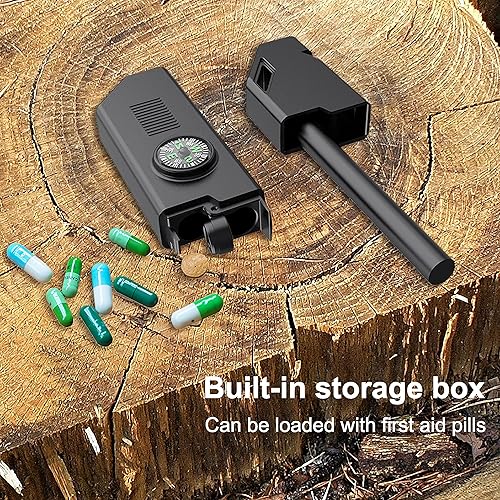 Miniatura 9 de TurnOnSport Magnesium Fire Starter Survival Kit - Flint Steel Fire Starter & Compass - Ferro Rods Fire Striker Hiking Whistle Paracord Lanyard Black