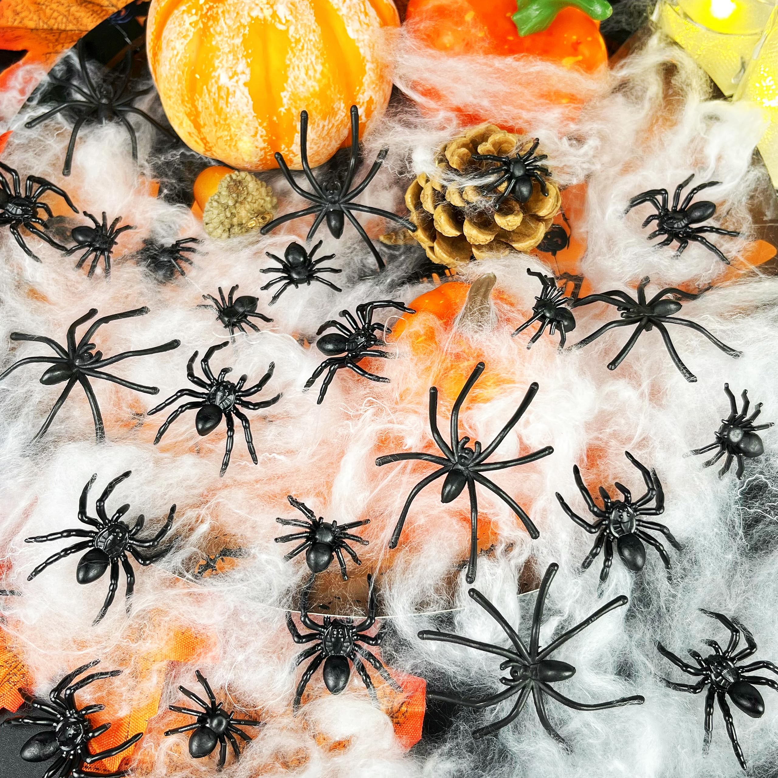 72-Piece Plastic Fake Spider Set - Creepy Halloween Decorations & Party Props
