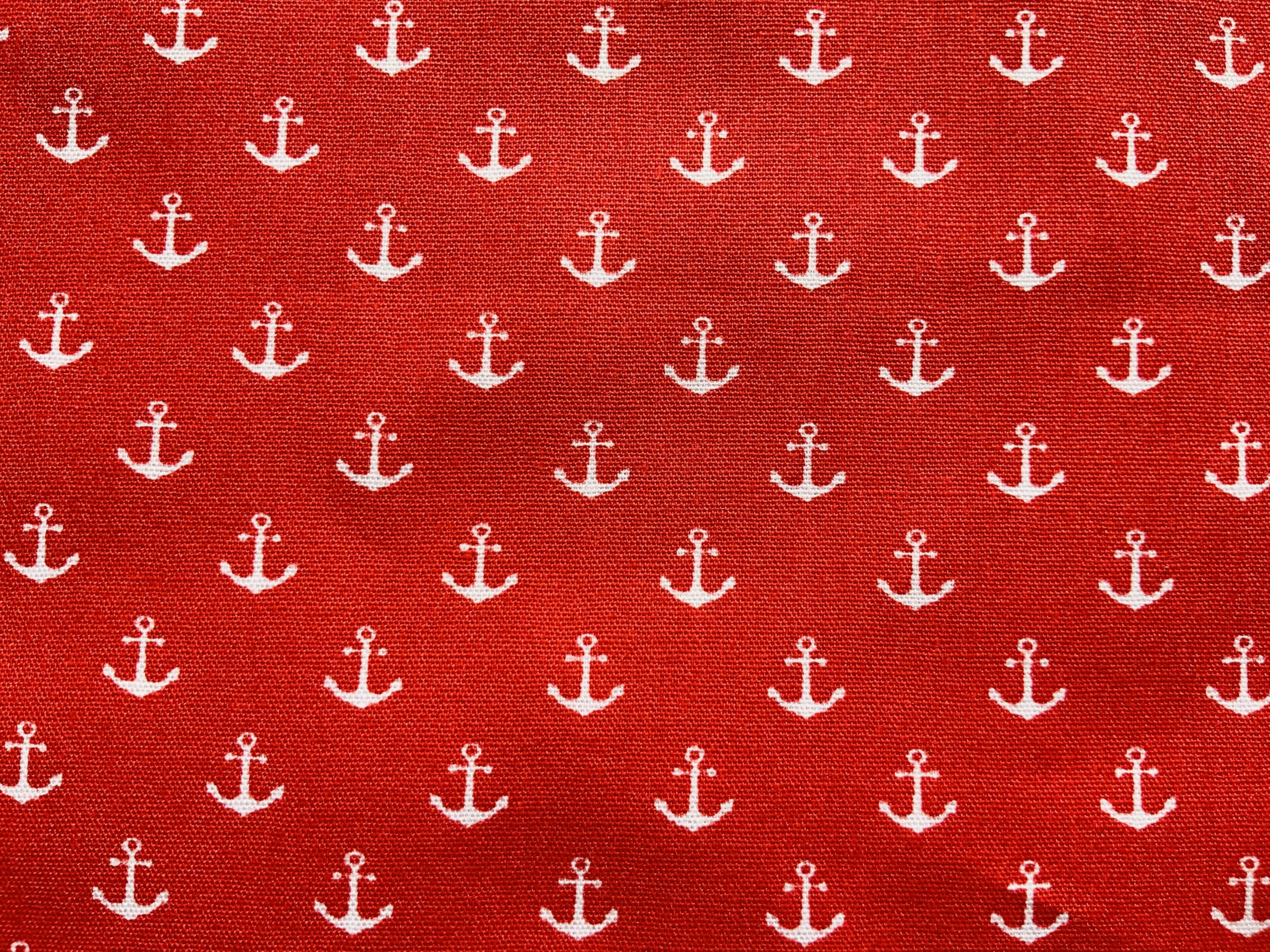 Nautical Fabric – 100% Cotton Printed Material, 44” Wide – Maritime Themed Fabric by The Metre – Ideal for Crafts, Quilting, Dressmaking (White Anchor on Red, Half Metre)