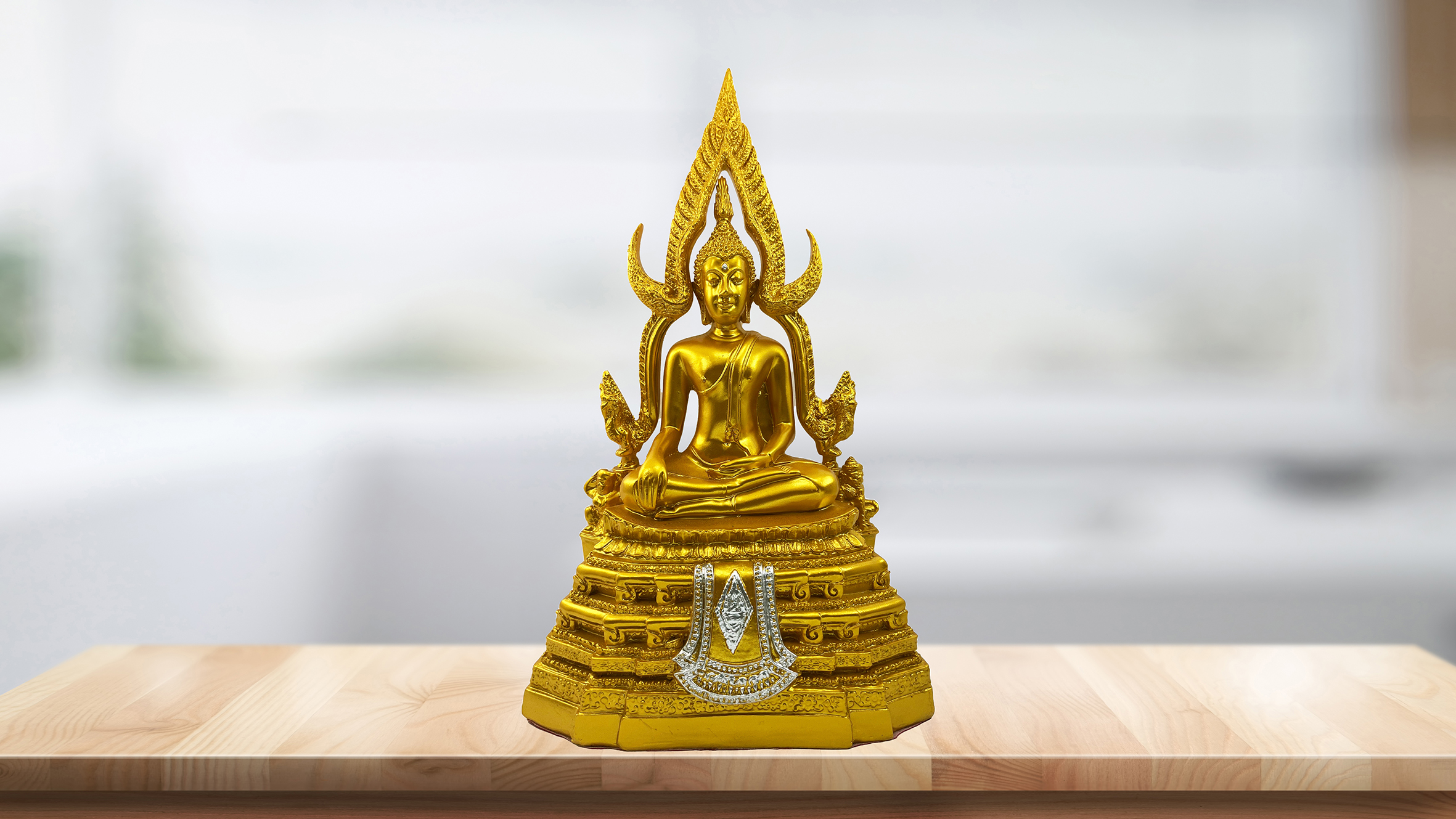 Estatua Buda Chinnaraj dorada 12" para decoración miniatura 7