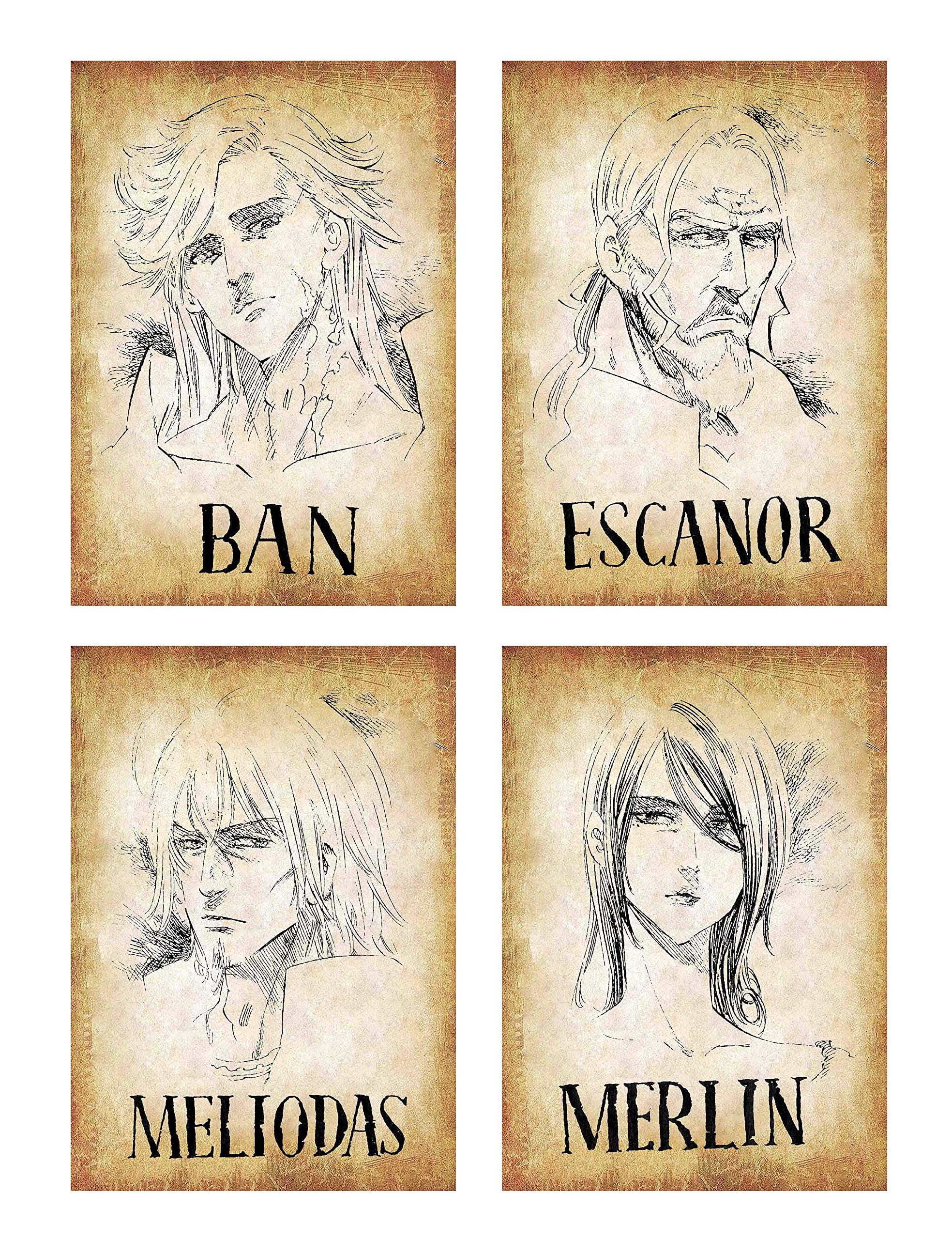 Wall Art Seven Deadly Sins Characters Escanor Ban Merlin Meliodas Poster Prints Set Of 4 Size 21cm X 29cm Unframed Great Gift Buy Online In Jordan At Desertcart