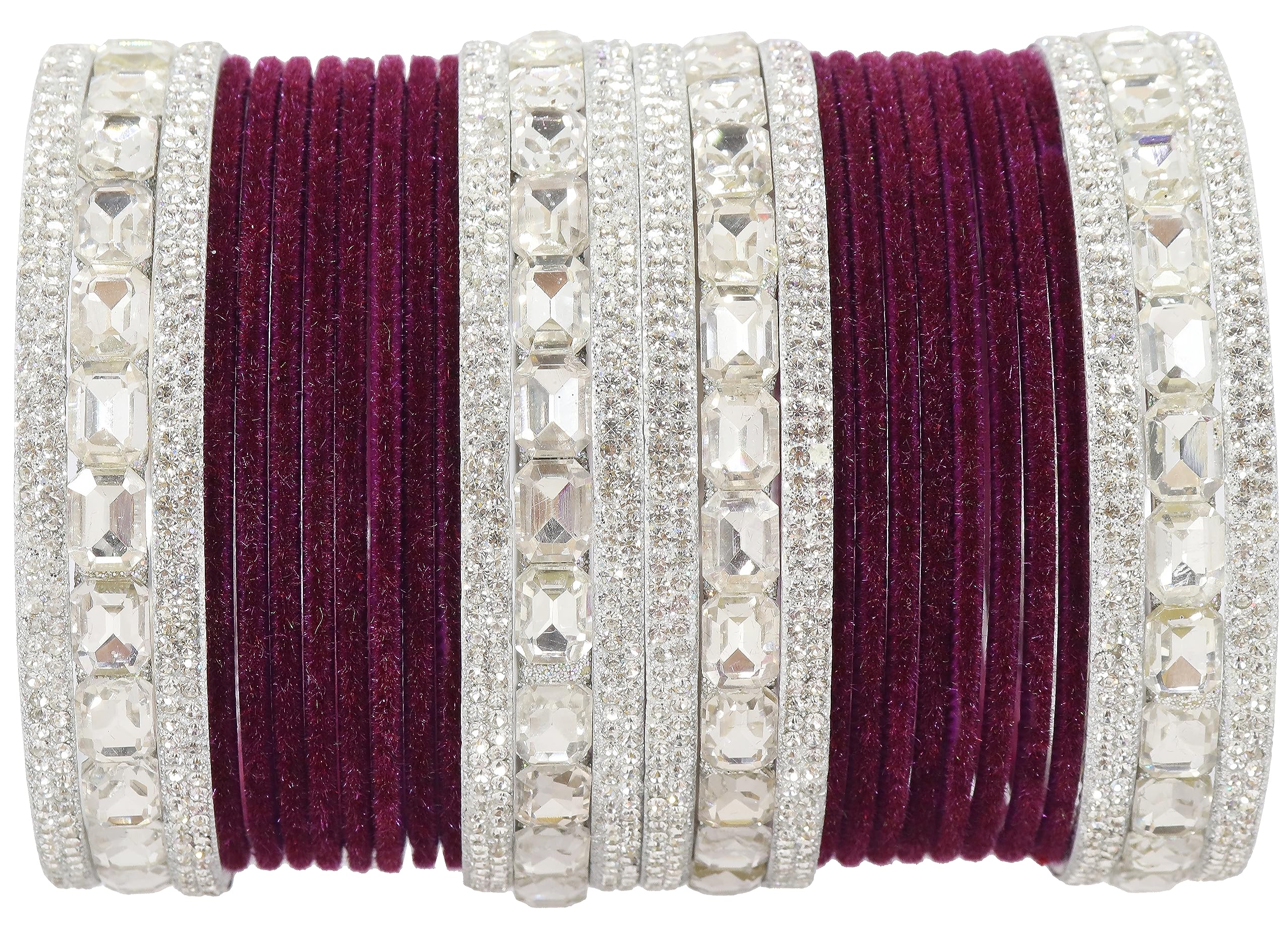 NMII Metal Bangles Set For Women and Girls Studded With Zircon Gemstone and Velvet Bangles I Chuda Bangles I Stylish Bangles Bracelet Set I Metal Bangles (Pack of 28), (Chuda95-Silver-Purple-2.4) (B0CCMJS45F) Amazon Price History, Amazon Price Tracker