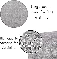 Vista 5 de BIRDROCK HOME Taburete otomano de lino gris – Asiento acolchado redondo suave y compacto – Sala de estar y dormitorio – Patas de madera negra