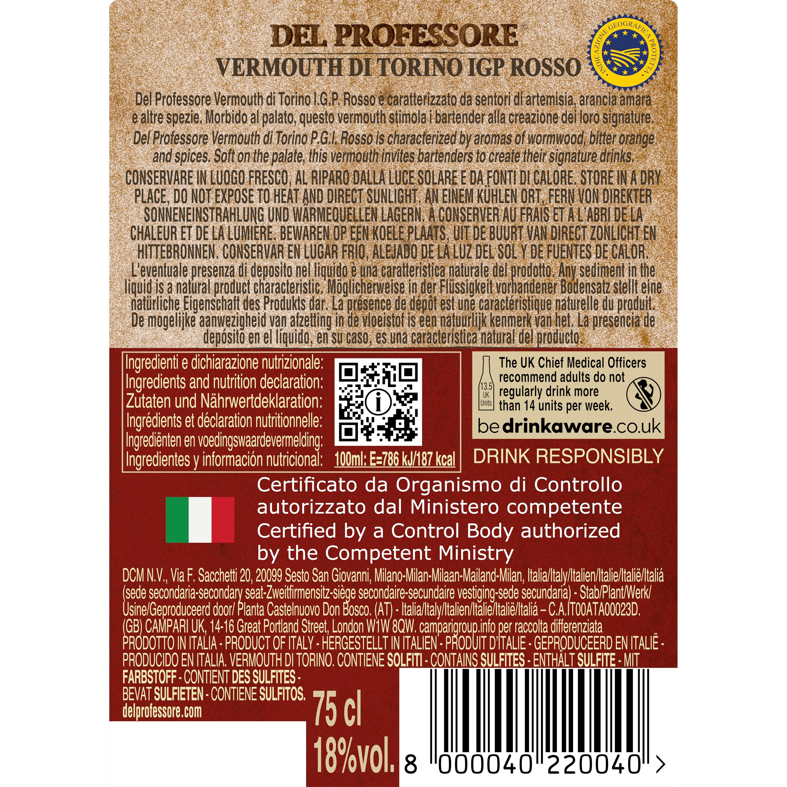 Del Professore - Vermouth di Torino I.G. Rosso, 75 cl, 18% Vol