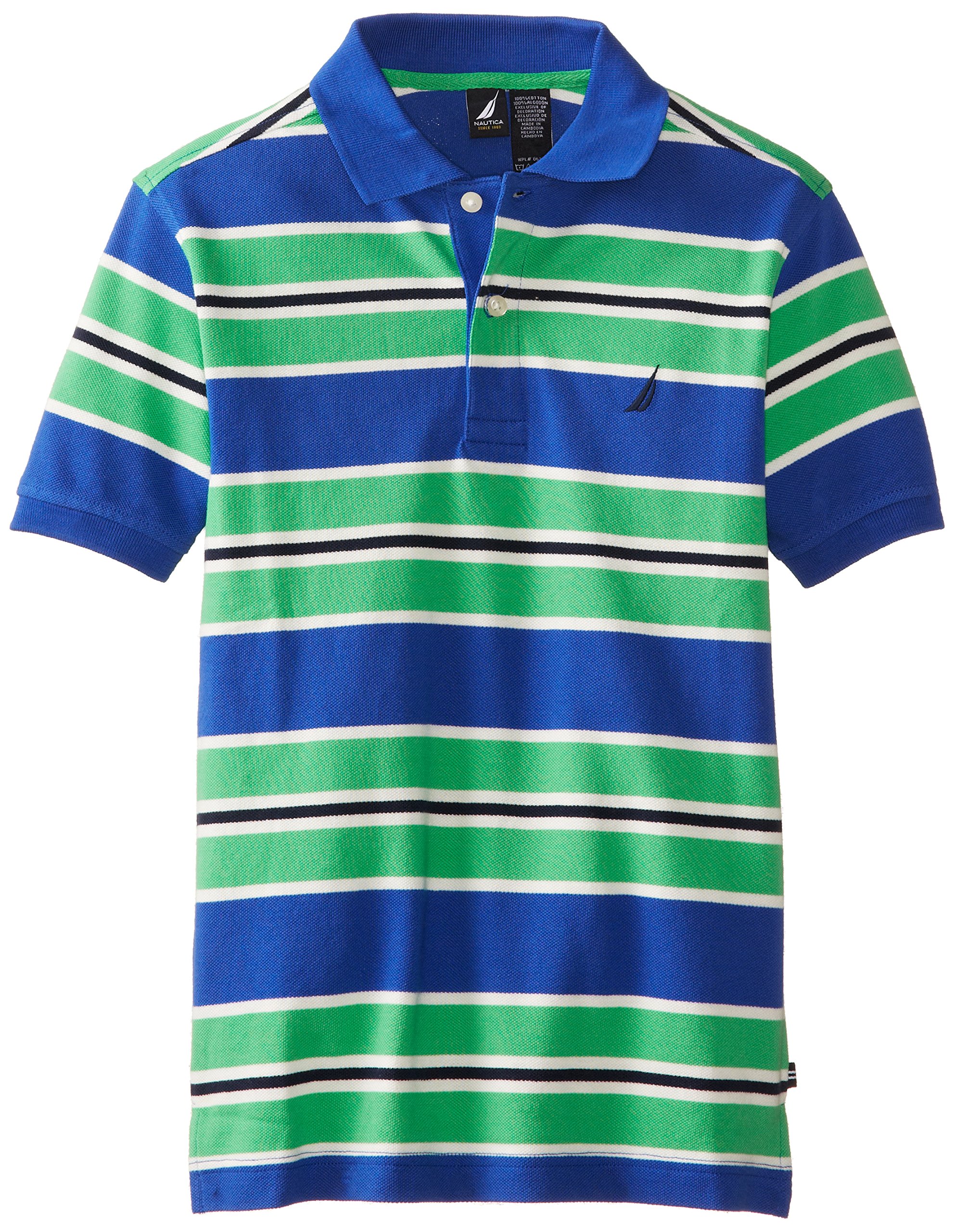 Nautica Boys' Short Sleeve Striped Pique Polo