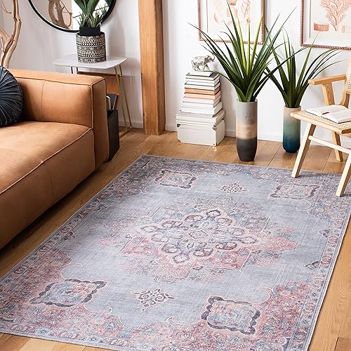 SAFAVIEH Serapi Collection - Alfombra de área de 9 x 12 pies, color marfil y azul, diseño bohemio, no desprende pelusa, lavable a máquina y