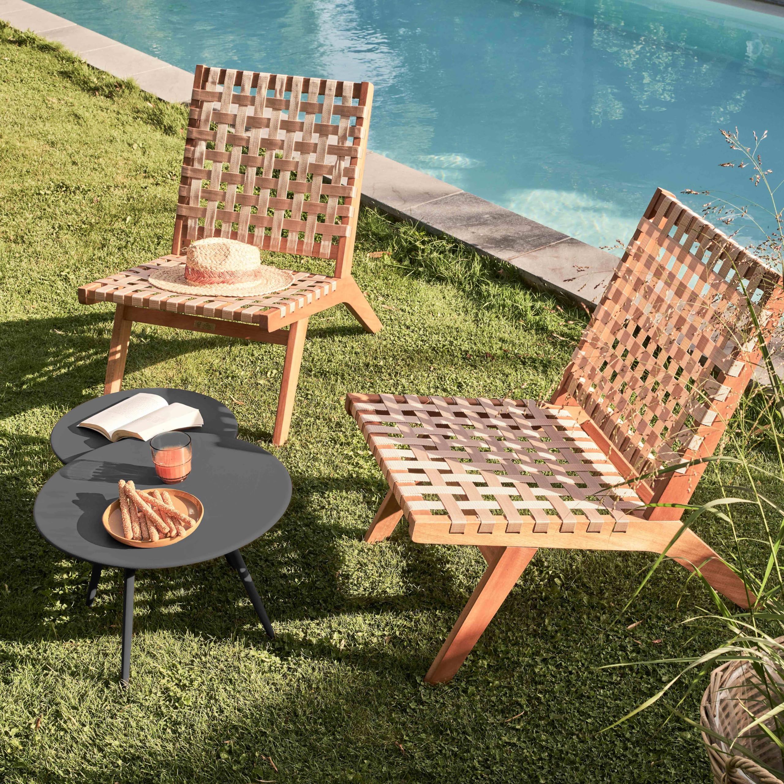 Oviala Lot de 2 Tables Basses de Jardin en Acier Anthracite - Palavas