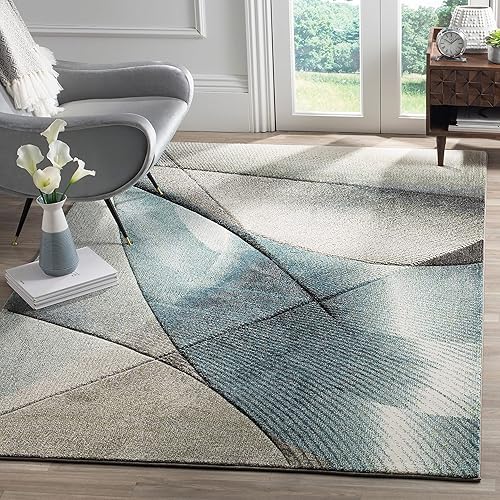 Vista 70 de SAFAVIEH Hollywood Collection - Alfombra decorativa de 2 pies 3 pulgadas x 4 pies, beige y azul, diseño moderno de mediados de siglo, no desprende