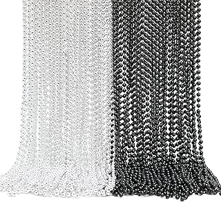 GIFTEXPRESS 72 pack of 33 Mardi Gras Beads Necklace, Metallic Black and Silver Beaded Necklace, Mardi Gras Throws, Party Beads Costume Necklaces
