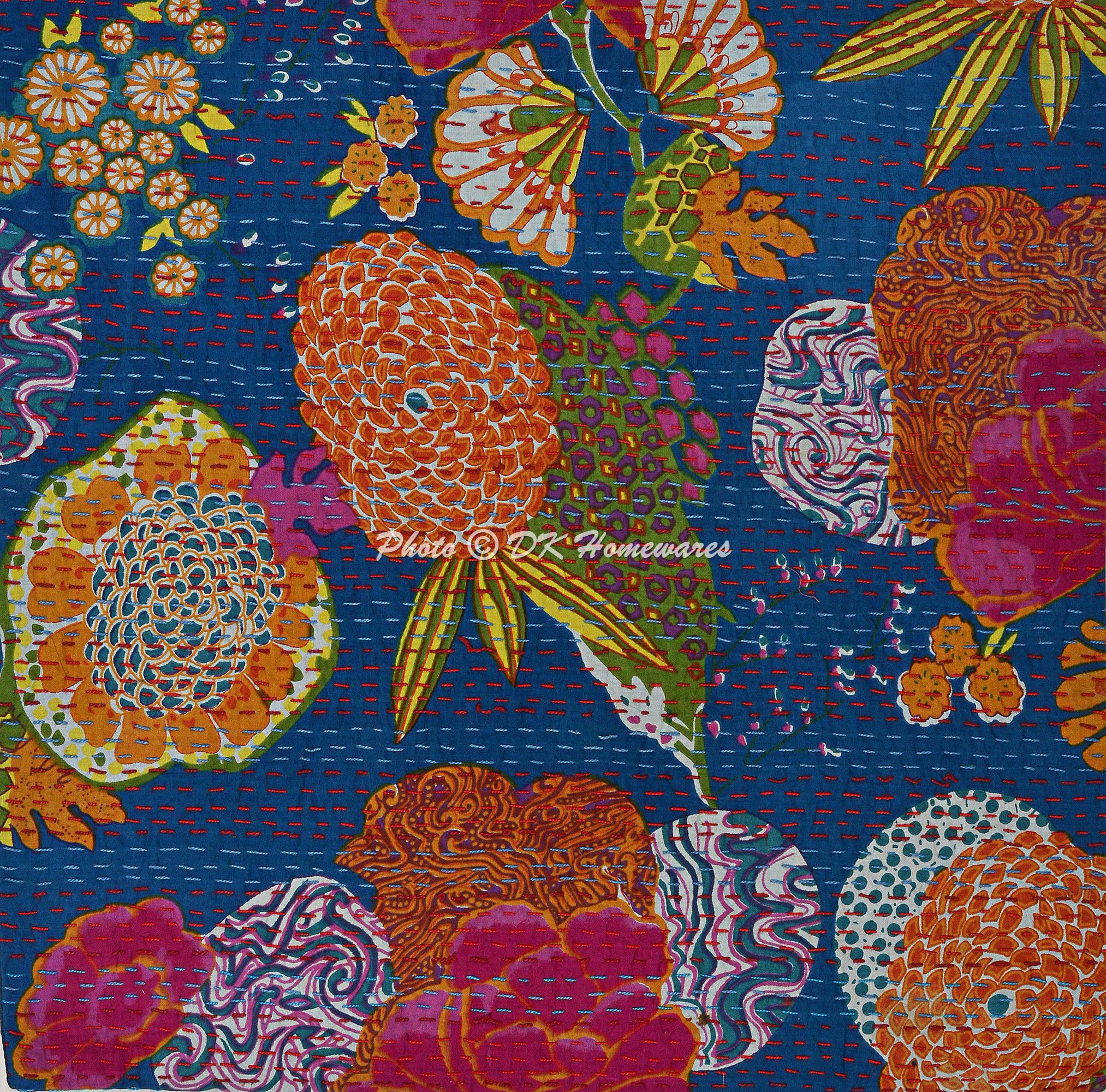 Federa Cuscino Tradizionale Indiano Tropicana Rosso – Kantha Ricamato A Mano – Cotone 40x40 Cm (2 Pezzi) – Decorazione Salotto E Camera Da Letto - 3