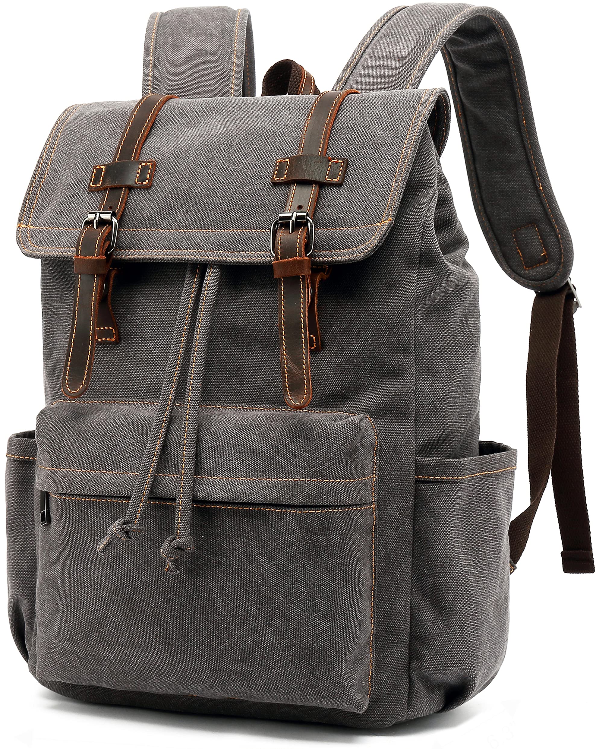 HuaChen Vintage Canvas Backpack, Mens Travel Rucksack for Laptop Hiking