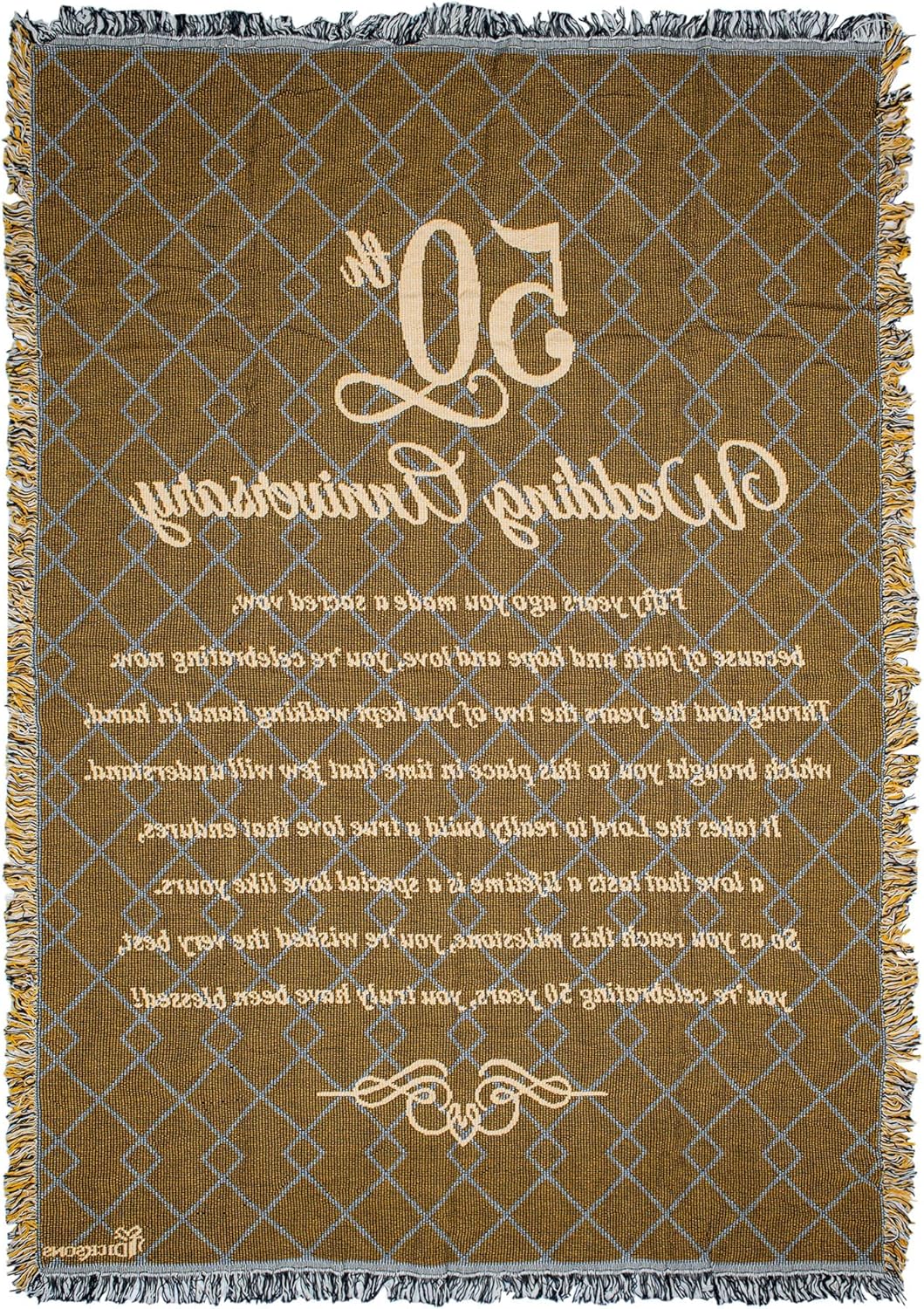 Dicksons 50th Wedding Anniversary Poem Gold Shimmer 48 x 68 Cotton Tapestry Throw Blanket