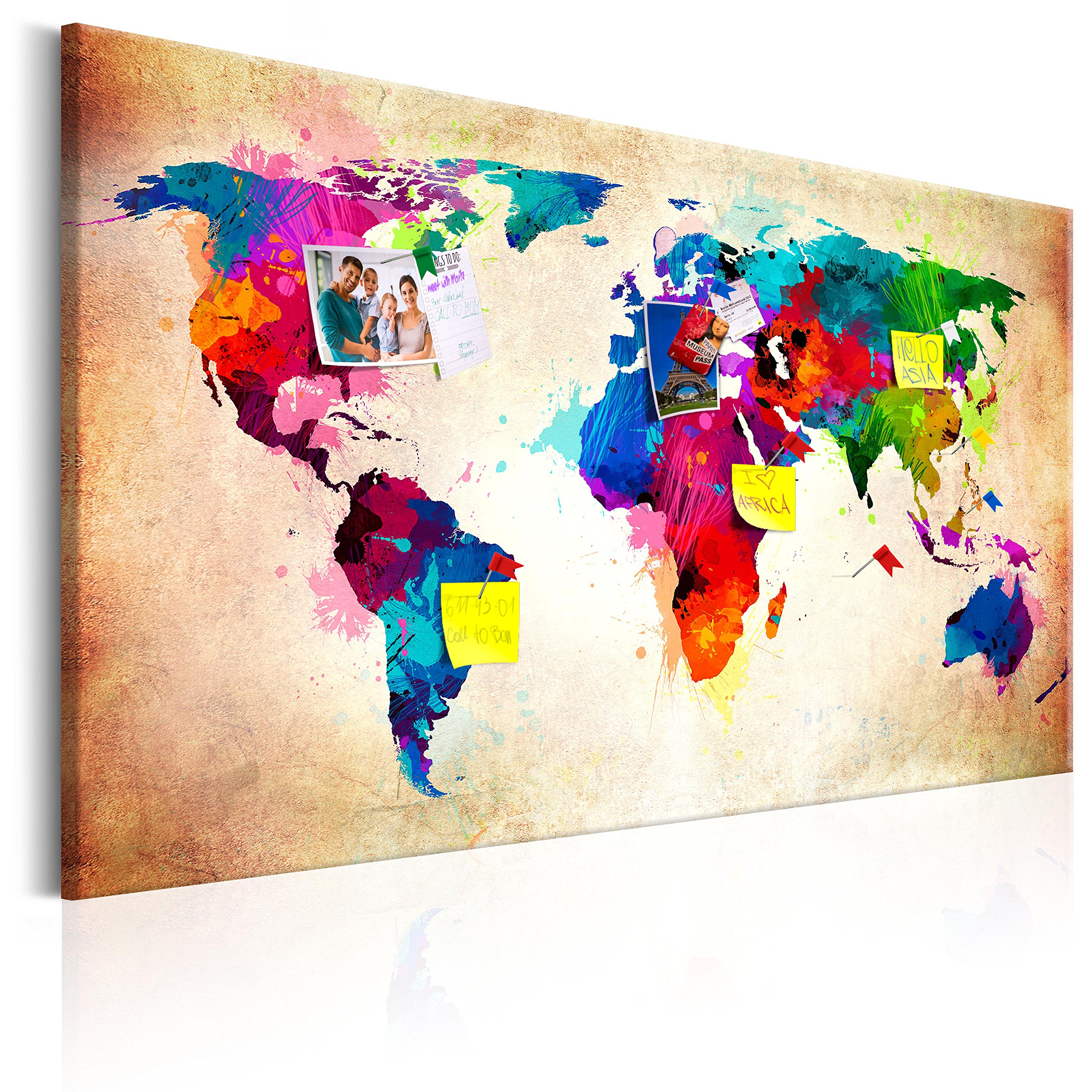 murando - Pin Board World Map 120x80 cm/48"x32" 1 piece Cork Board On Non-Woven Material XXL Memo Notice Board Pins Included Vision Board Images Pictures Home Decor Wall - Travel Gift k-C-0038-v-a