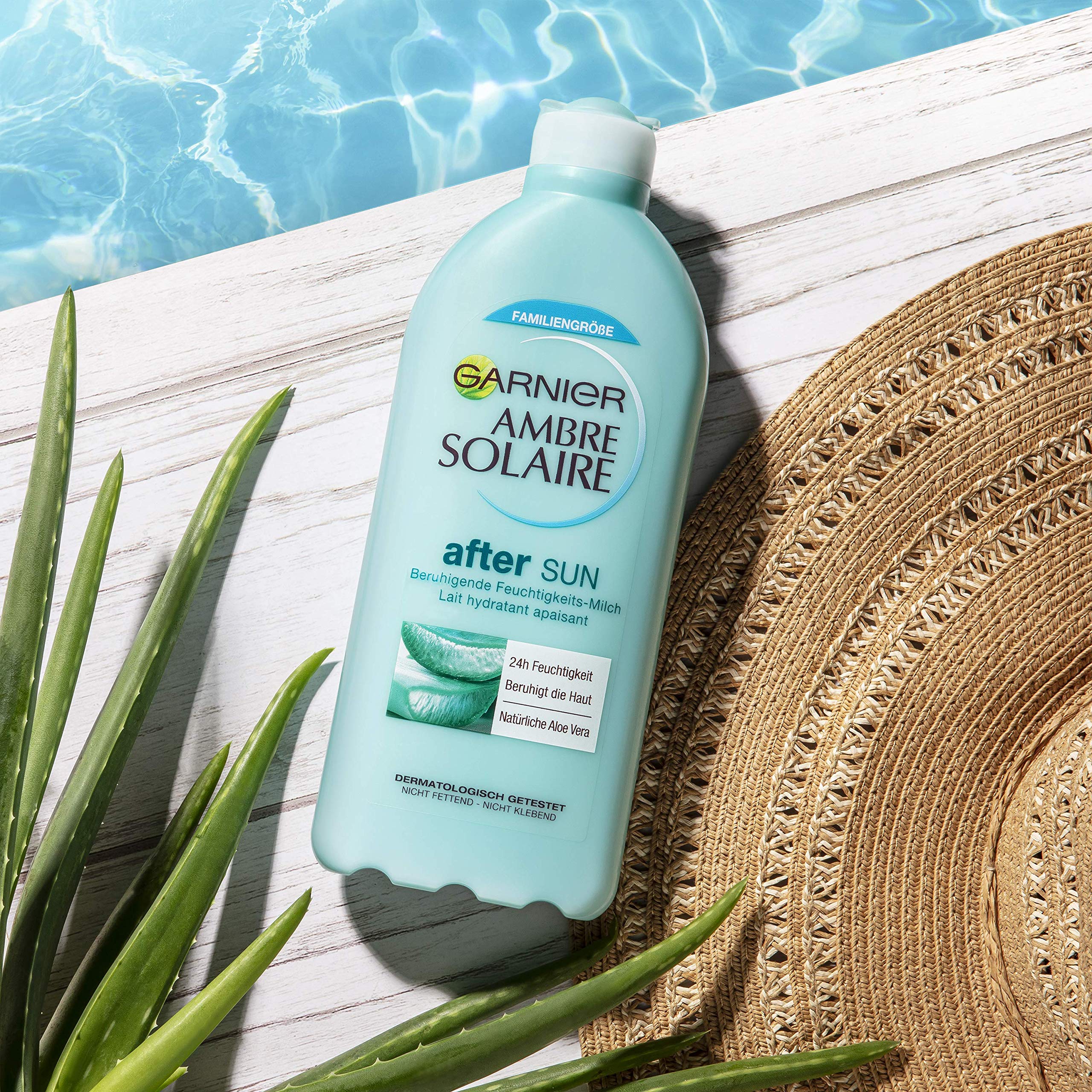 Garnier Zestaw do pielęgnacji opalonej skóry, z kremem przeciwsłonecznym SPF 50+ z kwasem hialuronowym, samoopalacz z olejkiem morelowym i balsamem po opalaniu z aloesem, Ambre Solaire, zestaw 3