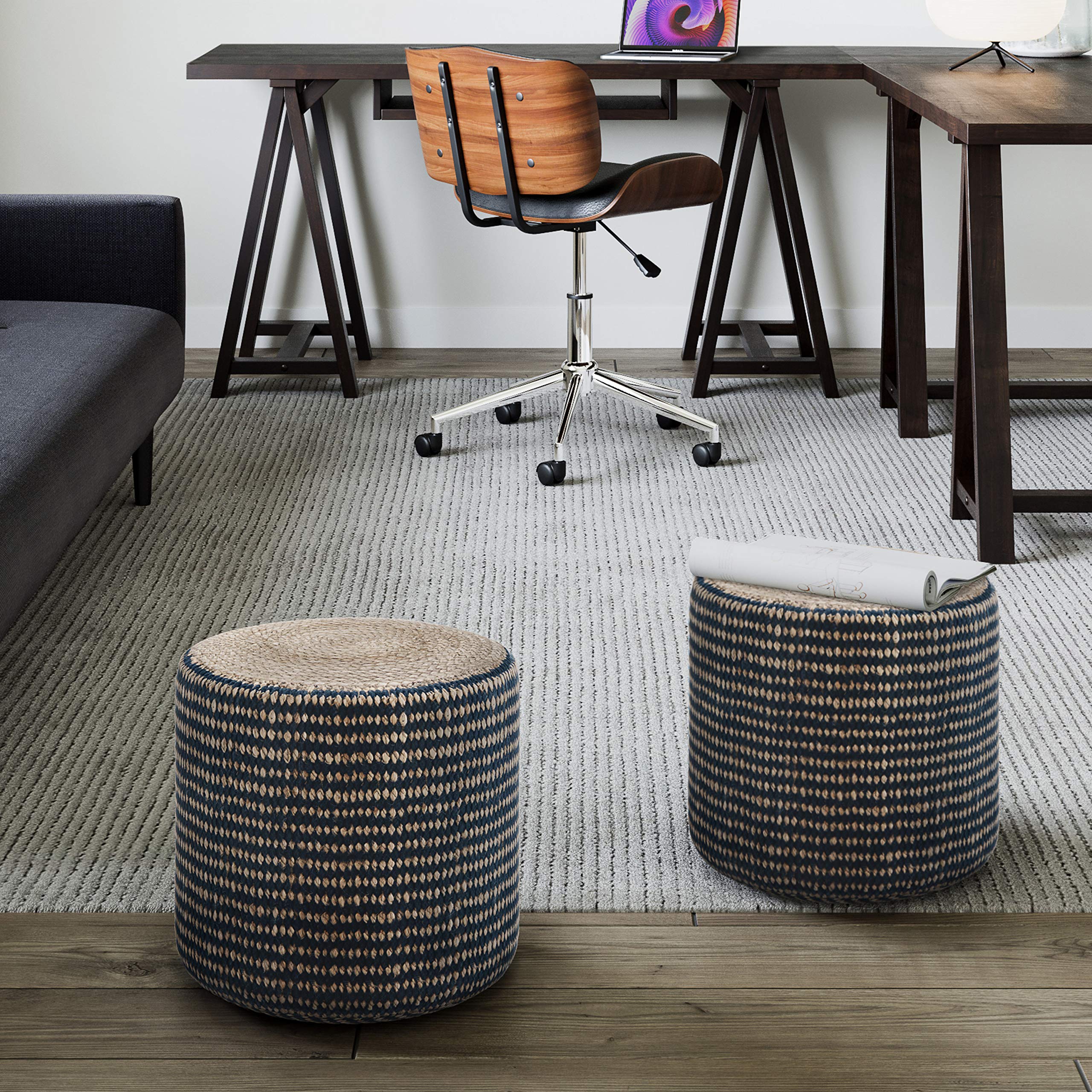 Snapklik.com : Larissa Round Pouf, Footstool, Upholstered In Natural ...