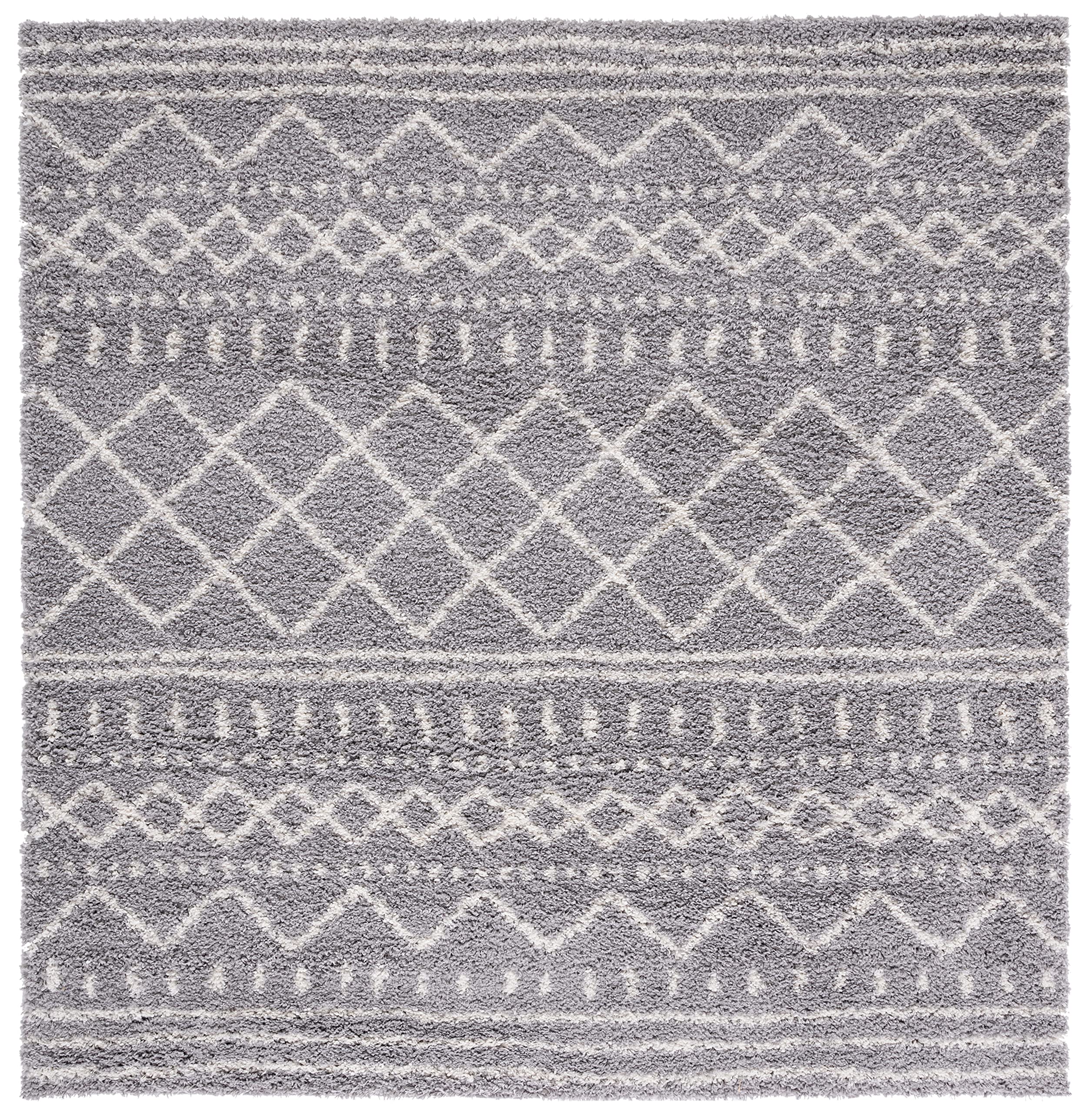 SAFAVIEH Arizona Shag Collection Area Rug - 3'2" Square, Grey &amp; Ivory, Moroccan Boho Design, Non-Shedding &amp; Easy to Clean, Ideal for Living Room, Bedroom, Dining Space (ASG741G)