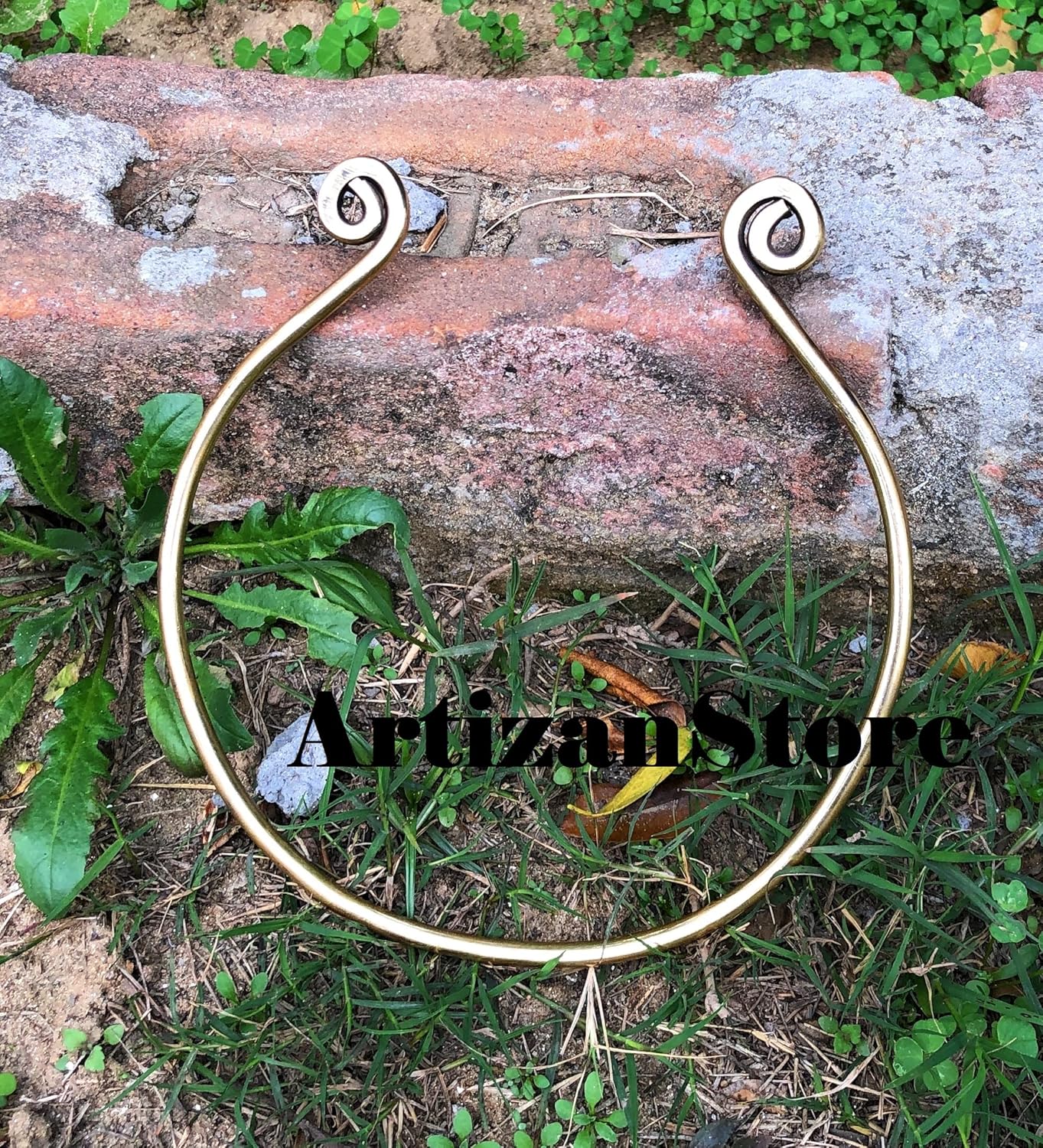 ARTIZANSTORE Viking torc necklace, Celtic spiral brass torq, Historical reenactment neck ring, norse pagan asatru jewelry - Image 5