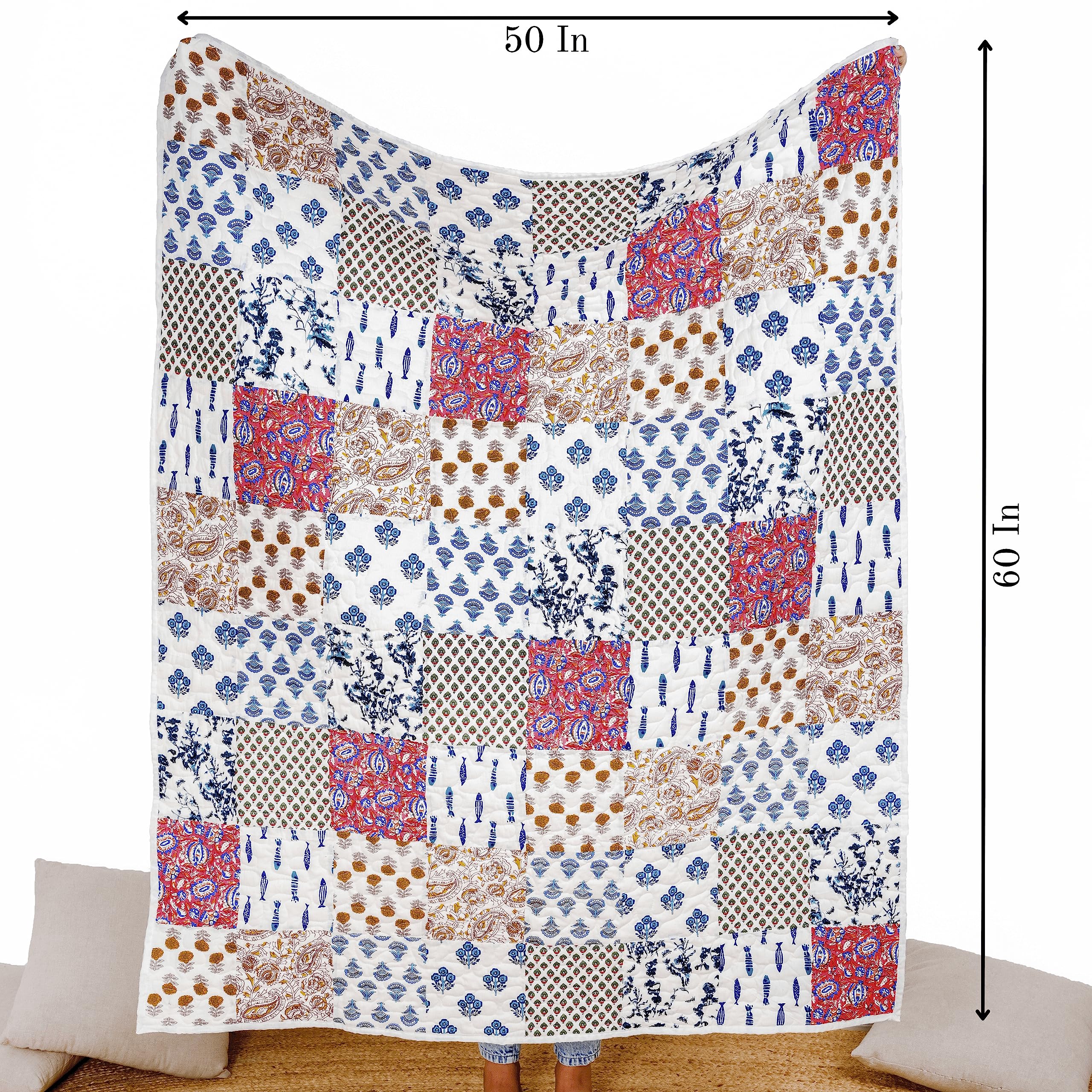 Amazon｜RAJRANG マルチブルー パッチワーク スローブランケット 50 x