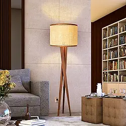 D+MOB Luminaria Chão Abajur Tripe Madeira Retrô Luxo Cúpula Palha Moderno