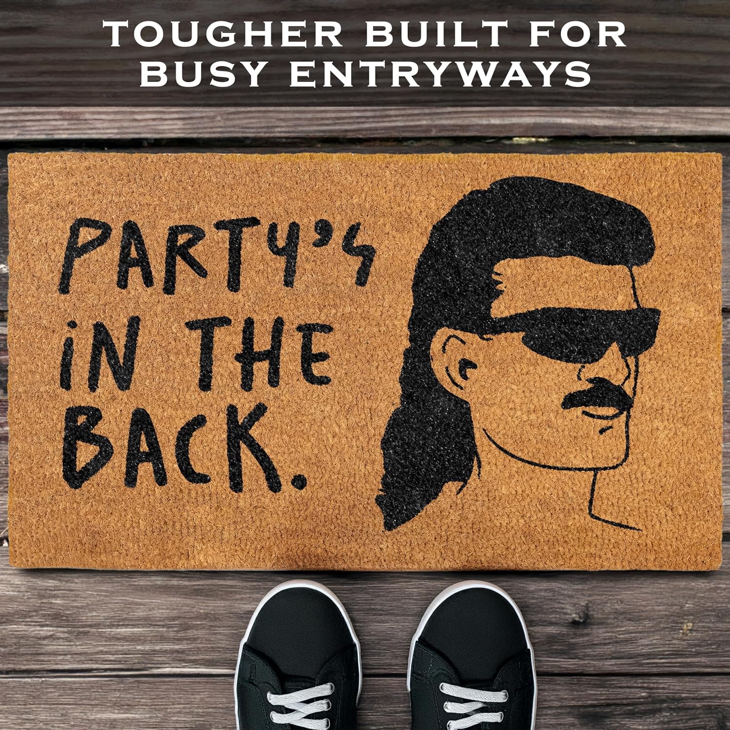 MAINEVENT Party's in the Back Door Mat 30x17 Inch, Welcome Mat Funny for Covered Outdoor Area, Coir Doormat Decor w/Non-Slip PVC Backing