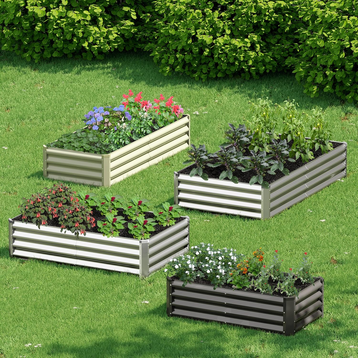 2PCS 4x2x1FT Galvanized Raised Garden Bed, Galvanized Planter Raised Garden Boxes Outdoor, Large Metal Raised Garden Beds for Vegetables-Grey