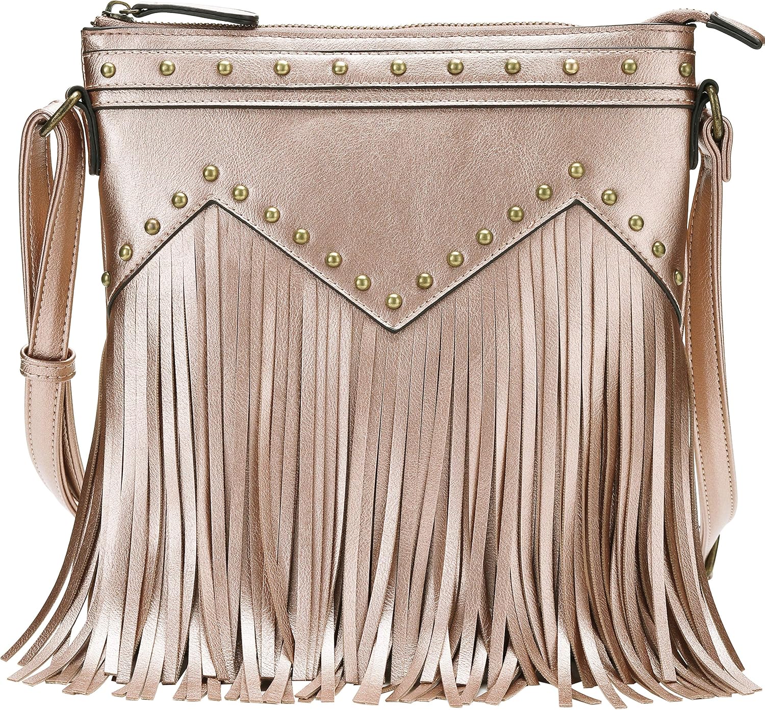 B BRENTANO Vegan Fringed Crossbody Bag with Studs