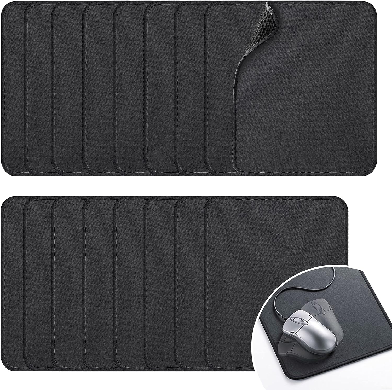 Zhithink 17 Pcs Computer Mouse Pad, Non-Slip Rubber Base and Textured Stitched Edge Mousepads,Mouse Pad Pack for Office and Home,10.2x8.2 Inches,3 mm Thickness