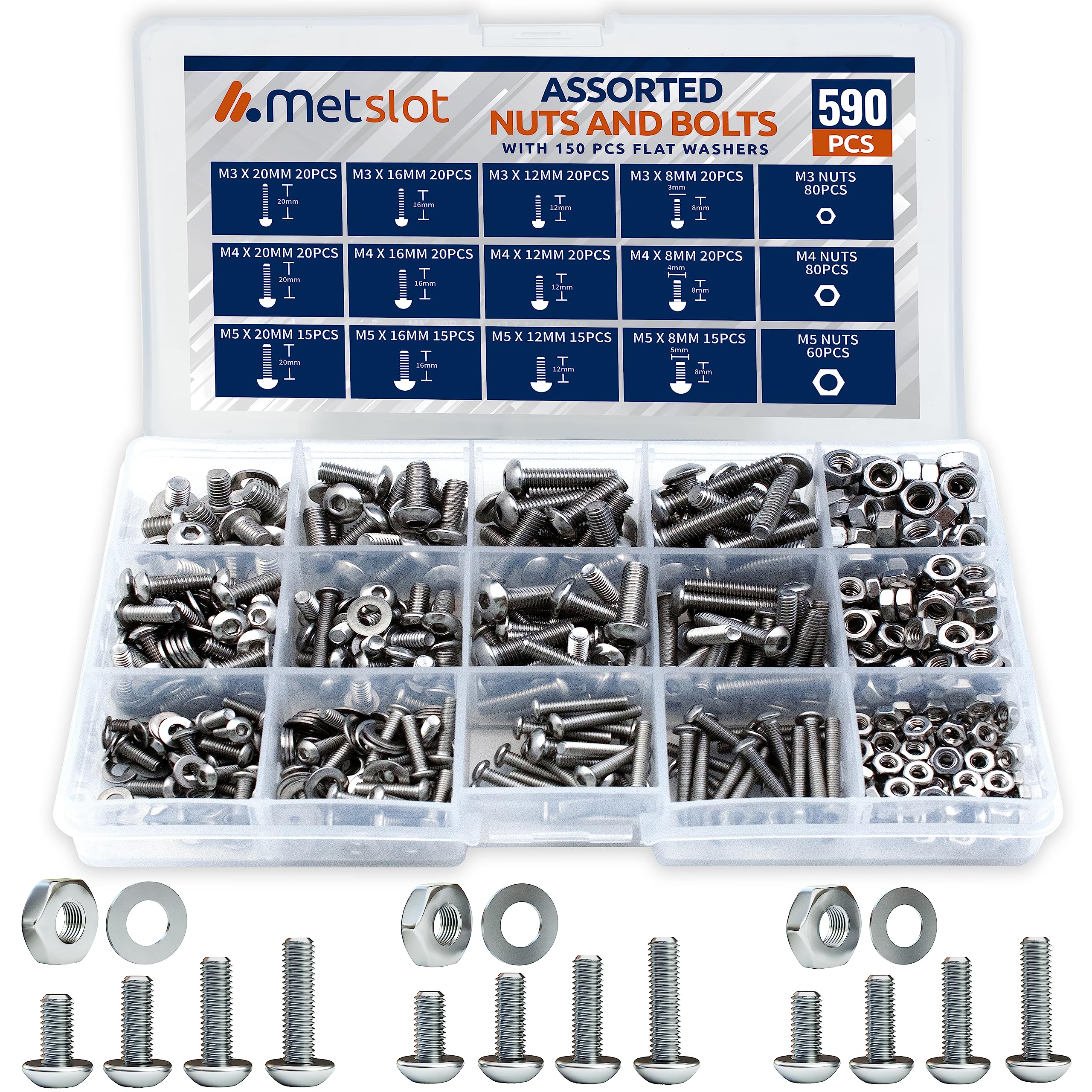 Buy 590 Pcs Nuts and Bolts and Washers set (M3 M4 M5) 304 Stainless