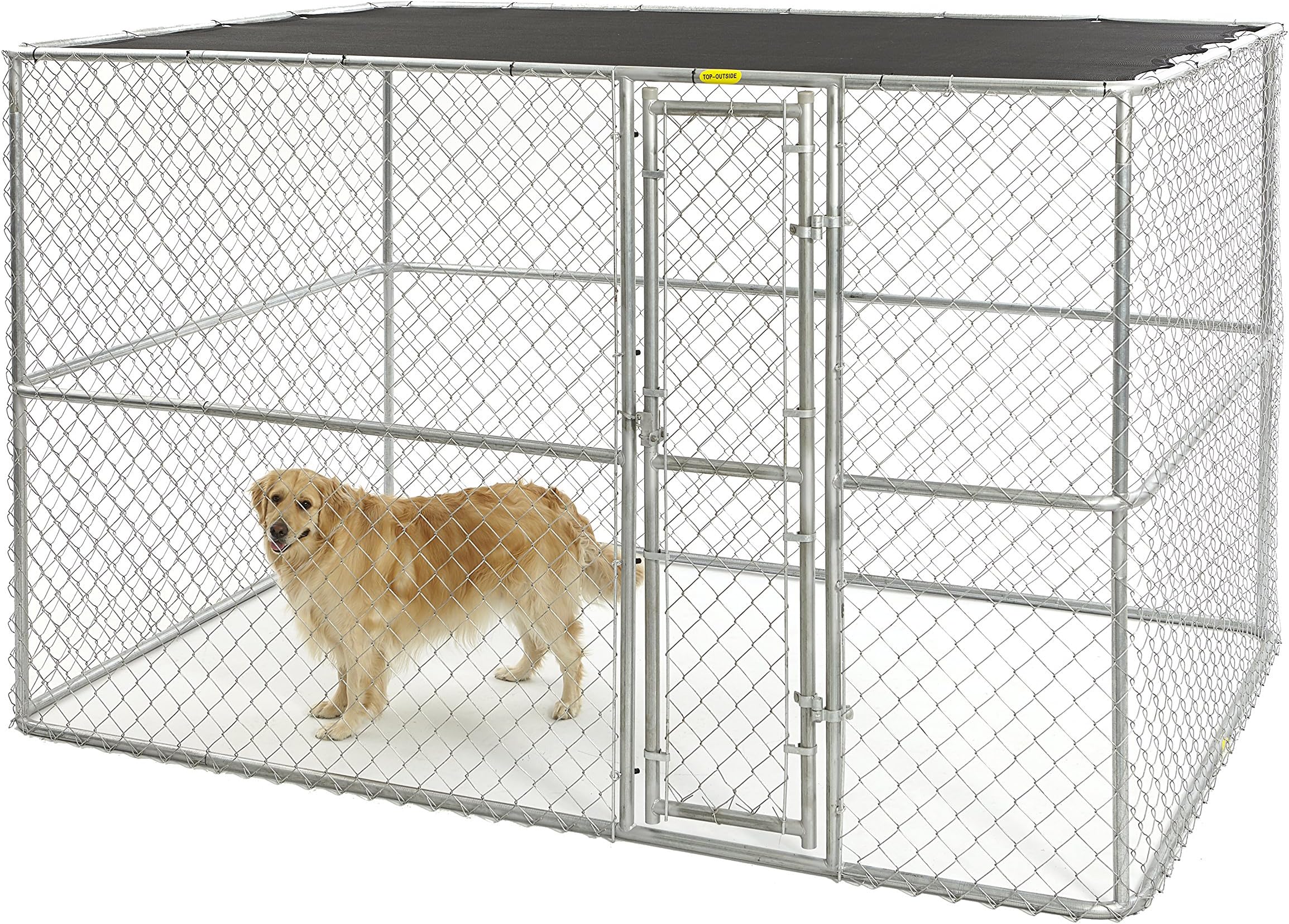 MidWest Homes for Pets Chain Link Portable Kennel with a Sunscreen, 10L x 6W x 6H Feet, K9 Kennel K91066