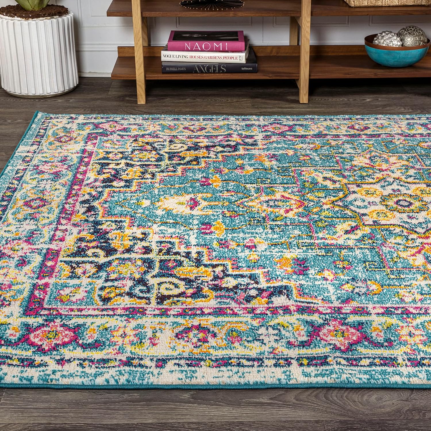 JONATHAN Y Brooklyn Geometric Medallion Blue/Multi Indoor Area Rug, 3x5, Vintage, Bohemian, Easy-Cleaning for Living Room, Bedroom, Kitchen, Pet Friendly, Non-Shedding (MDP207E-3)
