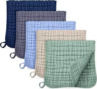 Unnivoll Muslin Burp Cloths for Baby 100% Cotton Burping Cloths for Boys Girls Large 20"X10" Extra Soft and Absorbent 5 Pack - Multicolor