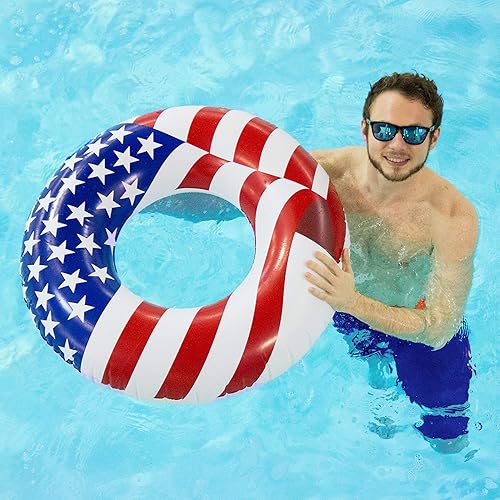Miniatura 4 de Swimline 90196 - Flotador inflable redondo de 36 pulgadas con bandera patriótica americana para piscina o lago para niños y adultos (paquete de 5)