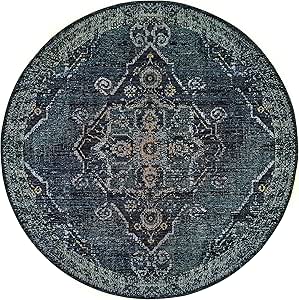 Sphinx Andorra Area Rug 7135F Casual Blue Bordered Curls 7' 10" x 7' 10' Round
