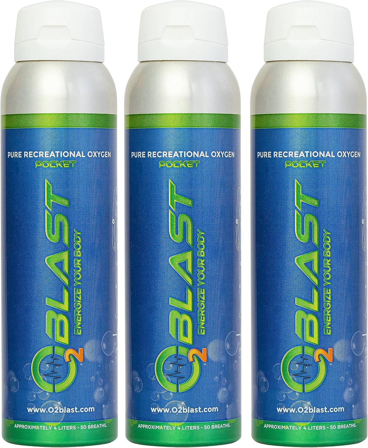 O2 Blast - 99.7% Pure Oxygen Supplement, Quick Recovery for Exercise, Motion Sickness, Altitude Sickness and Focus. Sanitary flip top Cap (4 Liter Oxygen Canisters - 3 Pack - Natural)