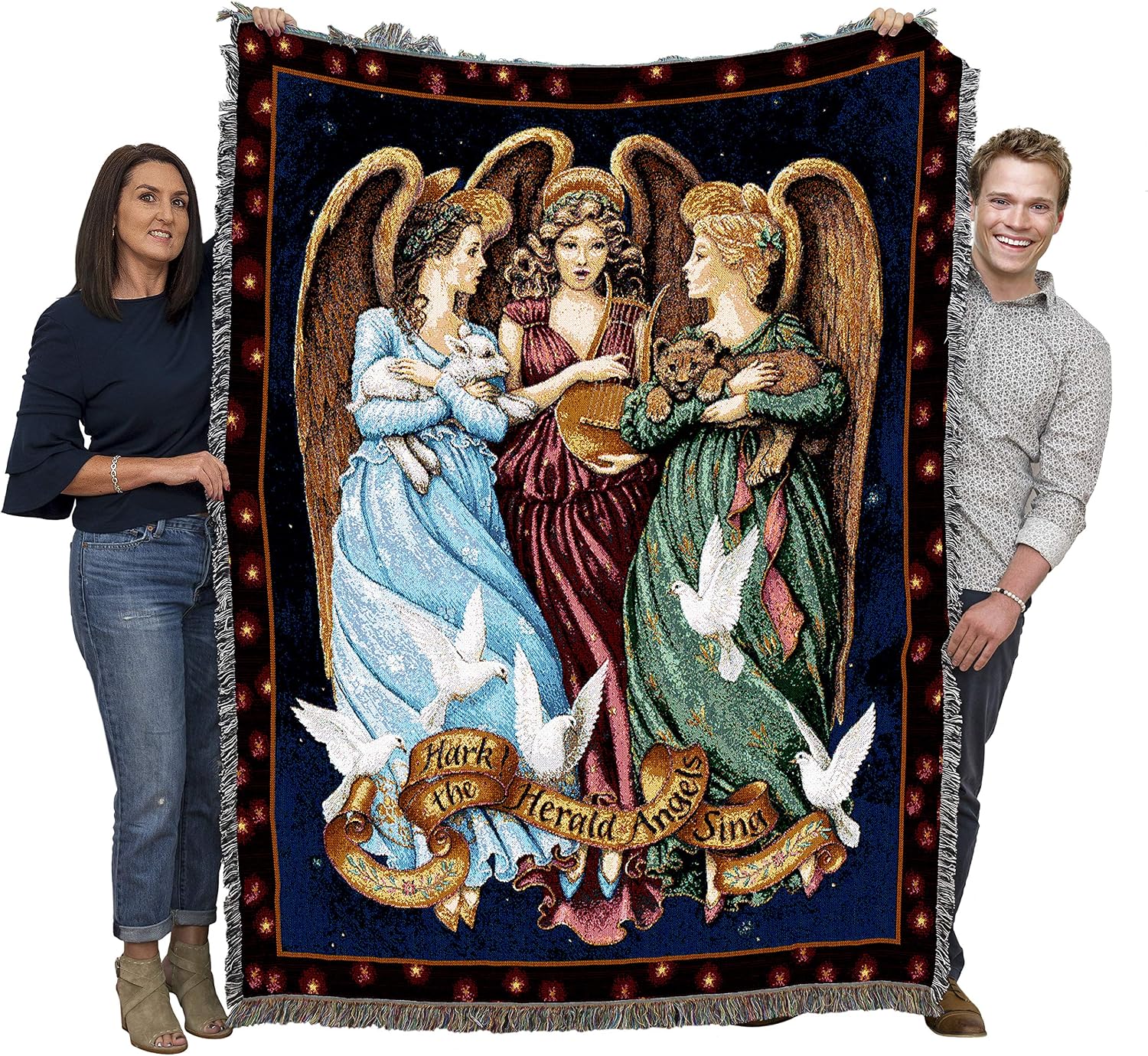 Pure Country Weavers Christmas Angels Blanket by Lynn Bywaters - Herk The Herald Angels Sing - Gift Tapestry Throw Woven from Cotton - Made in The USA (72x54)