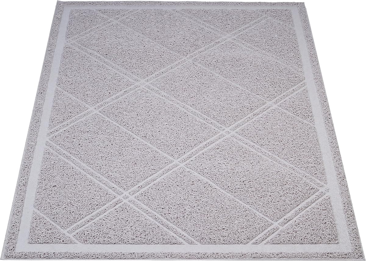 Amazon Basics Less-Mess Litter Trapping Cat Litter Box Mat, Soft on Kitty Paws, Waterproof, Scatter Control, 24" x 35", Grey