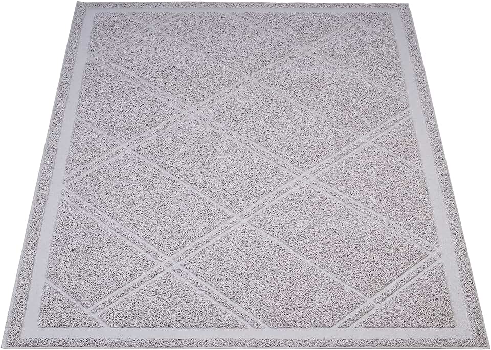 Amazon Basics Less-Mess Litter Trapping Cat Litter Box Mat, Soft on Kitty Paws, Waterproof, Scatter Control, 24" x 35", Grey