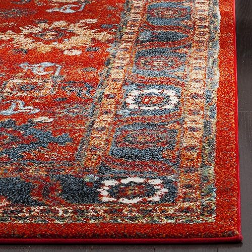Miniatura 4 de SAFAVIEH Vintage Hamadan Collection - Alfombra de área de 8 x 10 pies, naranja y azul, diseño oriental tradicional persa, no desprende pelusa y de
