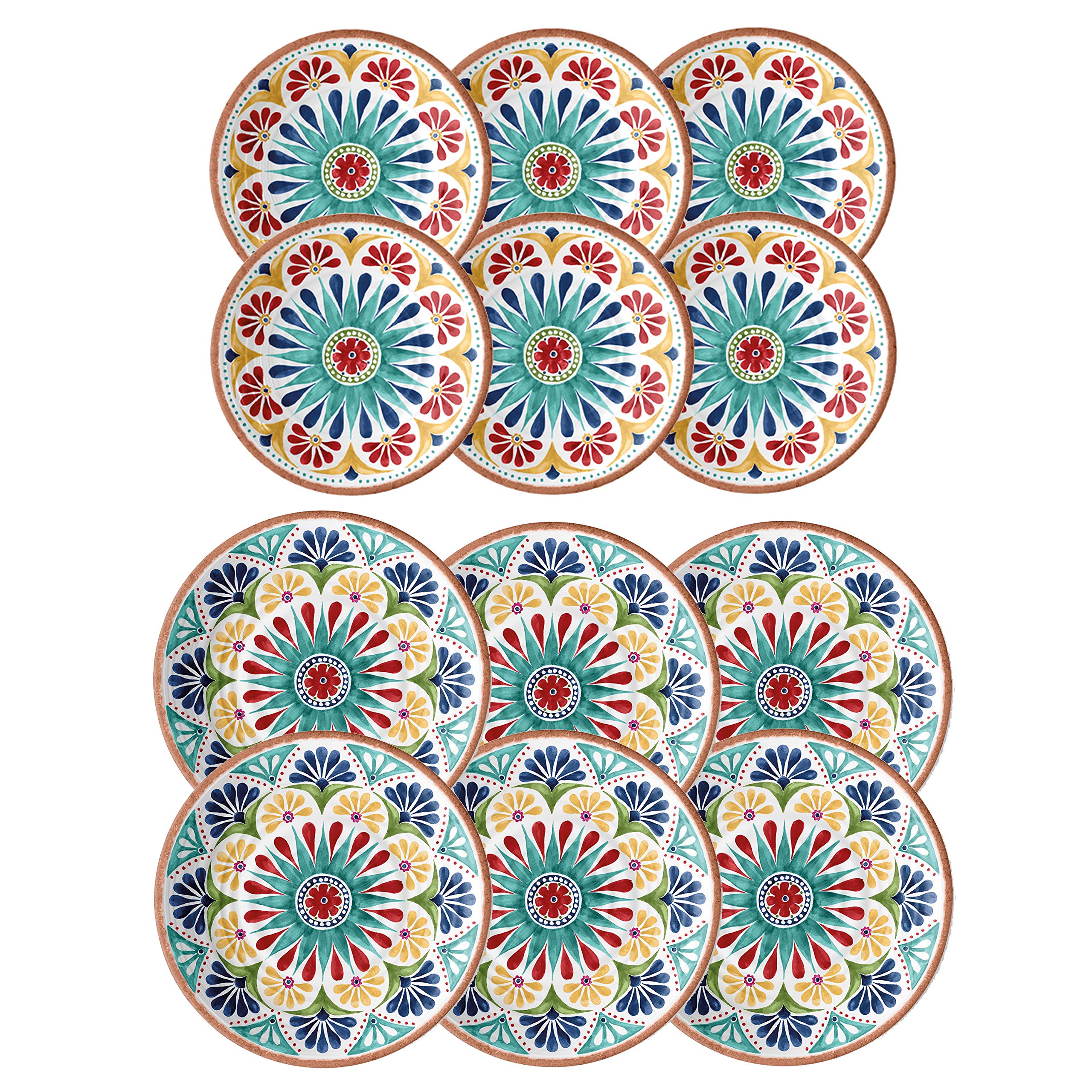 Auntie Morags Purely Home Rio Medallion - Outdoor/Camping/Picnic - Melamine/Plastic Dinner & Side Plate Set (Rio Medallion, 12)