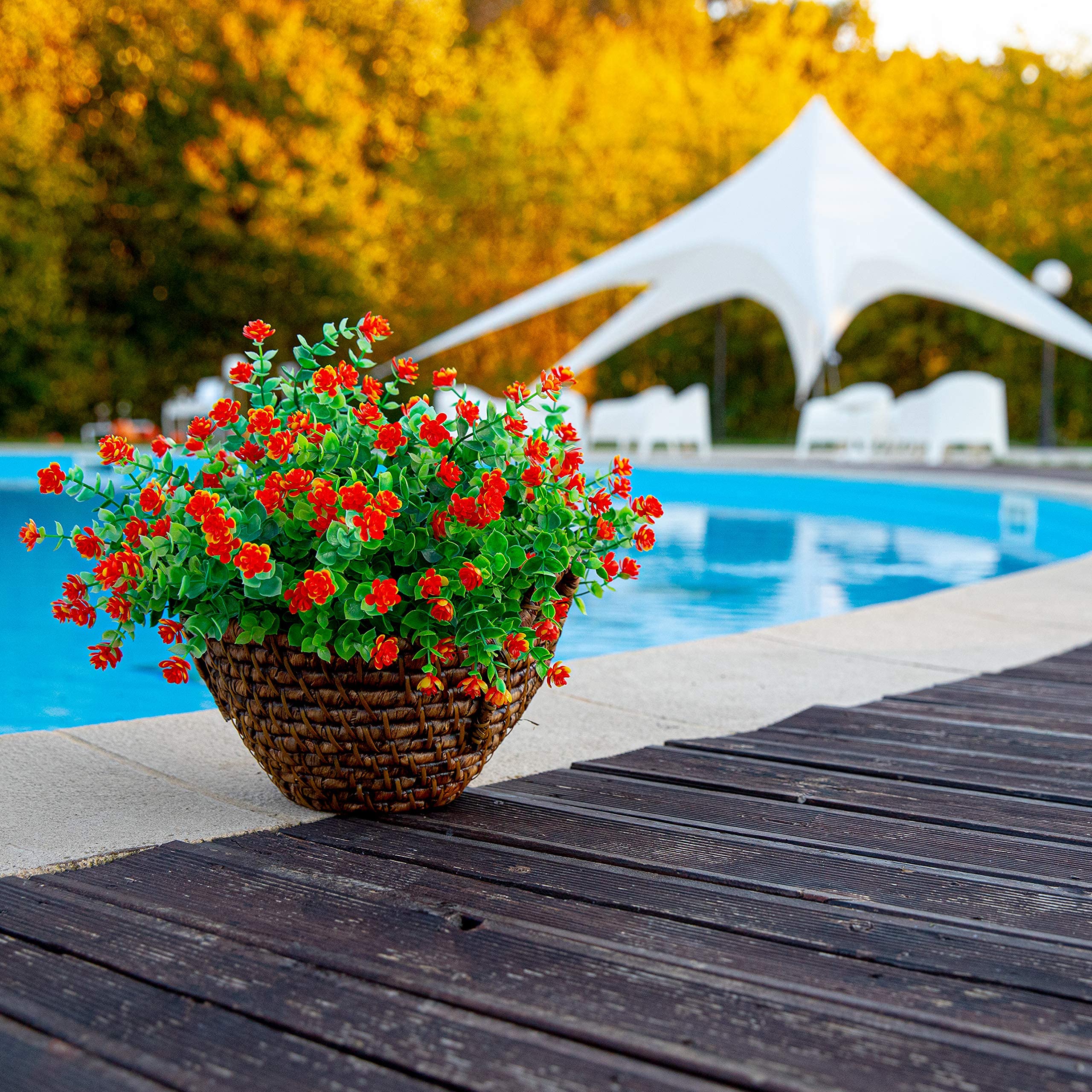 Artificial Flowers Outdoor Plastic Plants - 12 Bundles Outside Face Mums Fake Greenery UV Resistant No Fade Faux Shrubs Home Garden Porch Patio Decoration Bundles Office Thanksgiving(RedOrange)