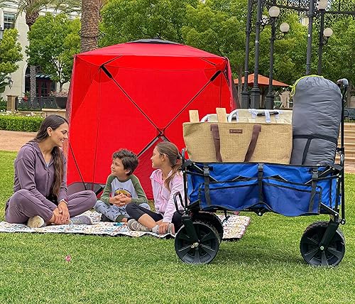 Miniatura 5 de Carro de playa plegable con ruedas de arena grandes, carrito plegable resistente con soporte para silla de playa pendiente de patente, ideal para