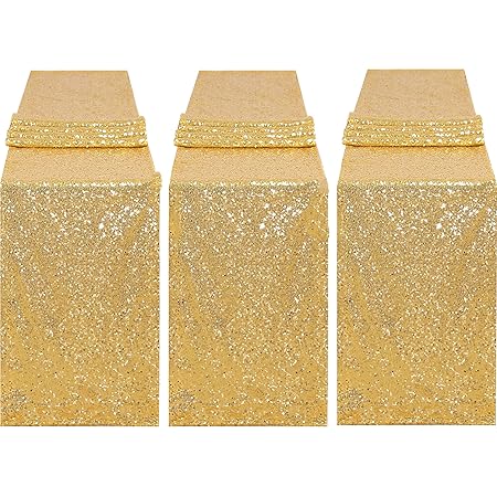 Trlyc Gold Sequin Table Runner - 3Pcs 12x120 Inches Beautiful Wedding Christmas Sequin Tablerunner