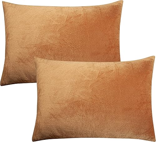 FLXXIE Paquete de 2 fundas de almohada de terciopelo con cremallera estándar, suaves y acogedoras, fundas de almohada decorativas sólidas con