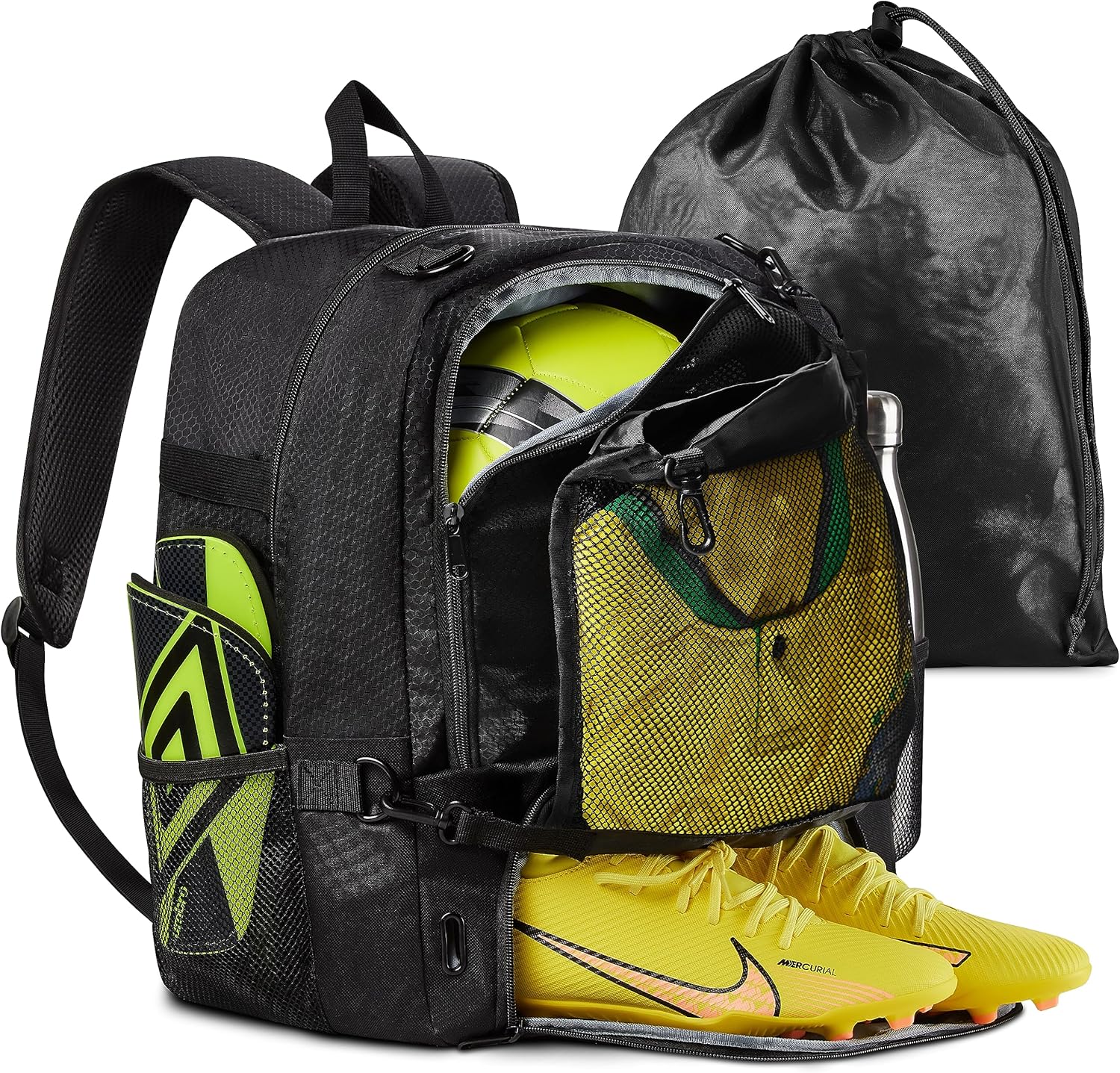 33-Liter Soccer Backpack w/Detachable Mesh for Dirty Jersey - Soccer Backpack for Boys, Girls - Soccer Bags Ball for Kids, Cleats, Shin Guards - 600D Rip-Stop Soccer Ball Bag