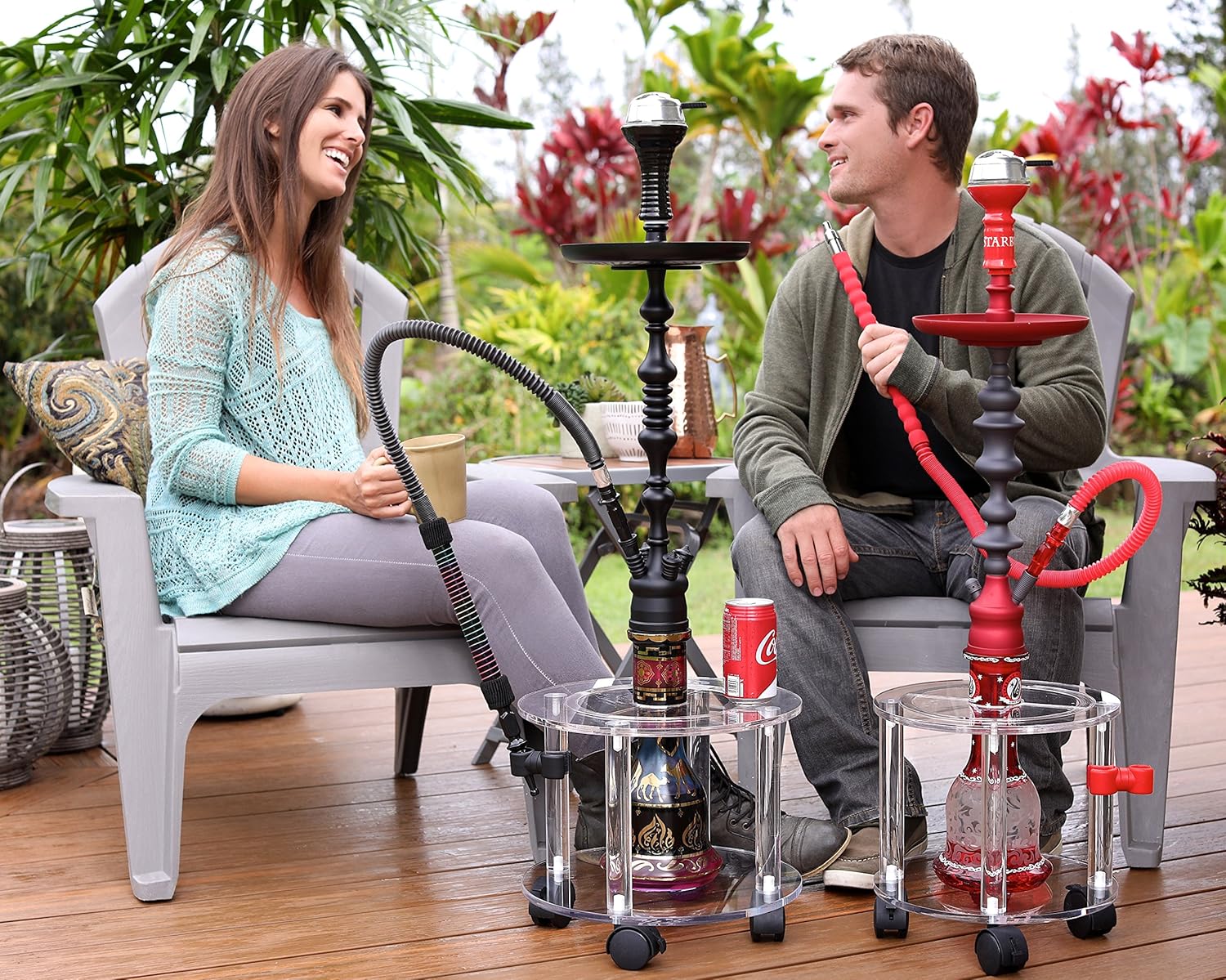 Hookah Stands Mini to Protect Hooka from Falling Over, Clear Acrylic Table with Wheels & Brakes, Hookah Accessories, Secure Shisha, No Nicotine (Mini)