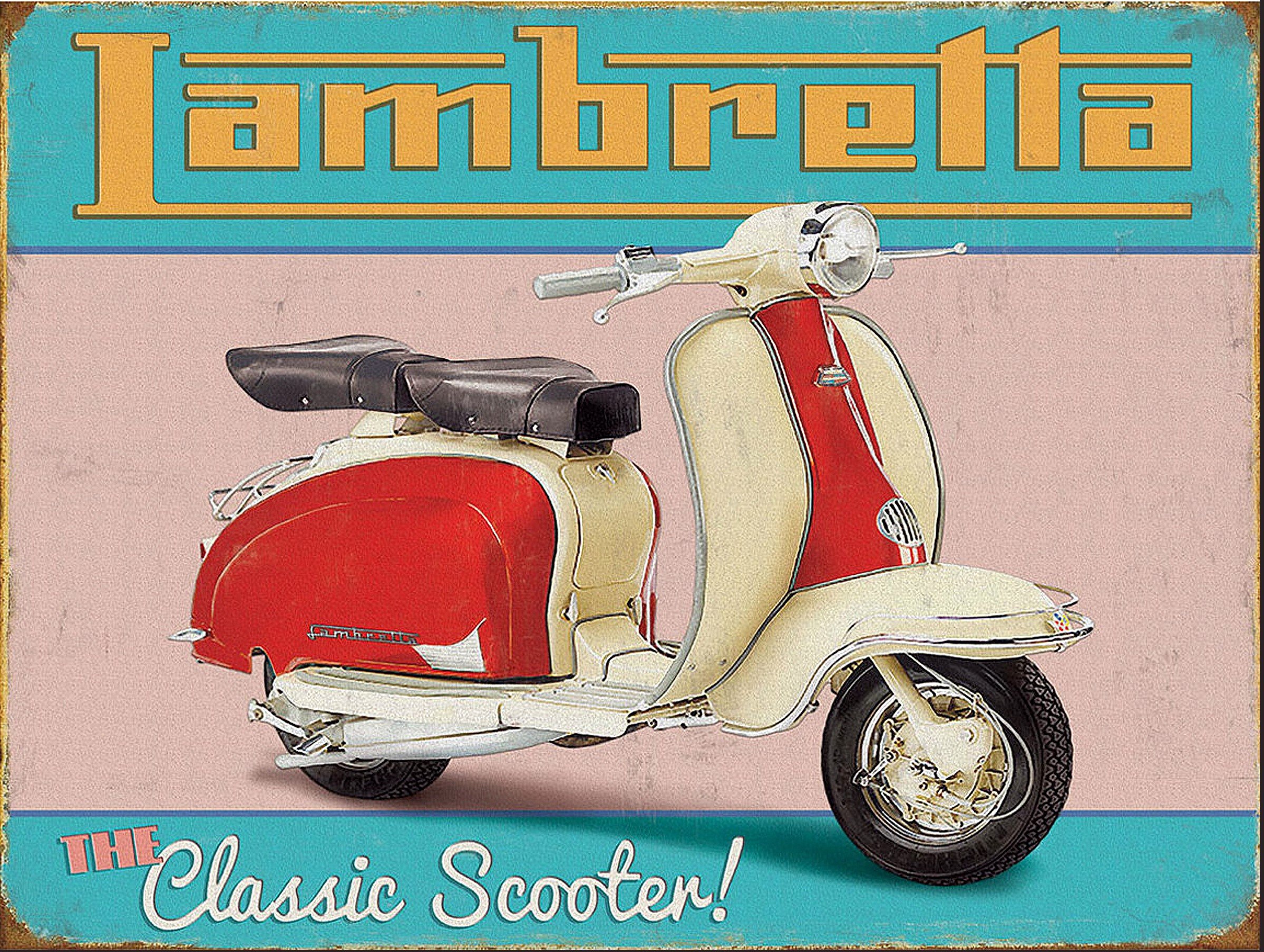LAMBRETTA CLASSIC SCOOTER RETRO VINTAGE STYLE METAL TIN Fridge Magnet, 100mm x 75mm, Novelty Gift