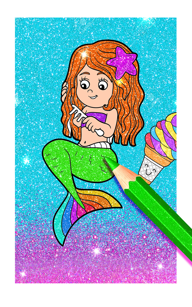 Rainbow Glitter Coloring Book Mermaids - Princess Mermaids Coloring ...