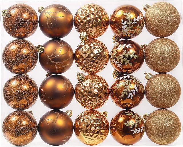 Valery Madelyn 20pcs 6cm Shatterproof Christmas Baubles, Woodland Copper and Gold Christmas Ball Ornaments for Christmas Tree Decoration
